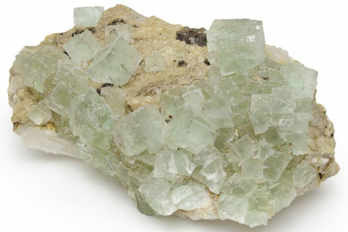 Green, Cubic Fluorite Crystals on Calcite - Morocco #219279